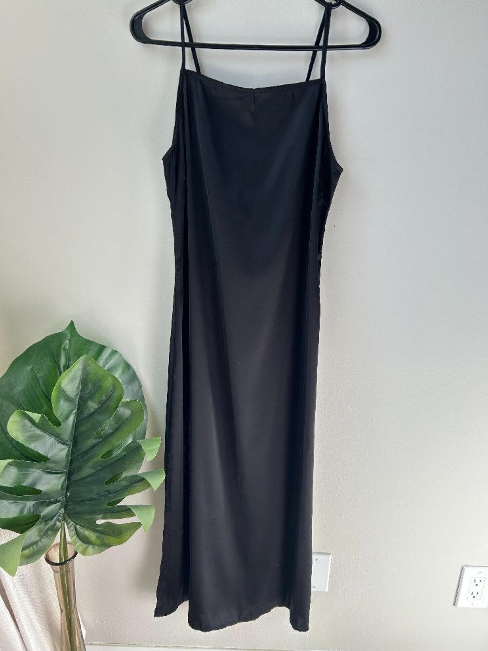 Black Satin Midi Dress